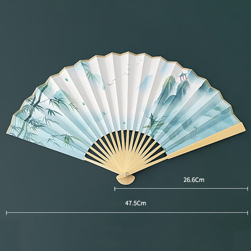 Vintage Lotus Folding Fan with Bamboo Frames for Artists