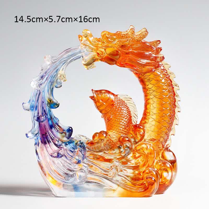 Handmade Feng Shui Liuli Dragon Koi Fish Crystal Art