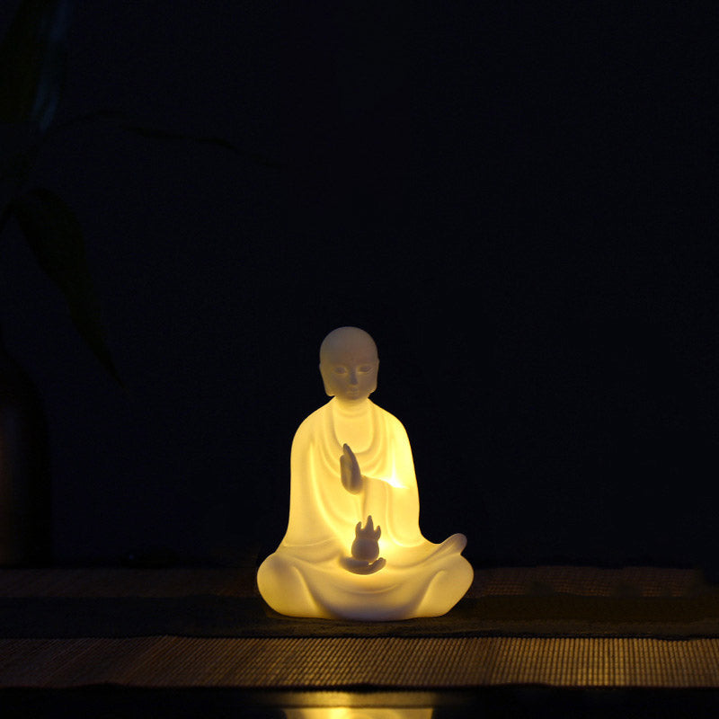 Ceramic Avalokitesvara Buddha Statue LED Blessing 8x11.5cm