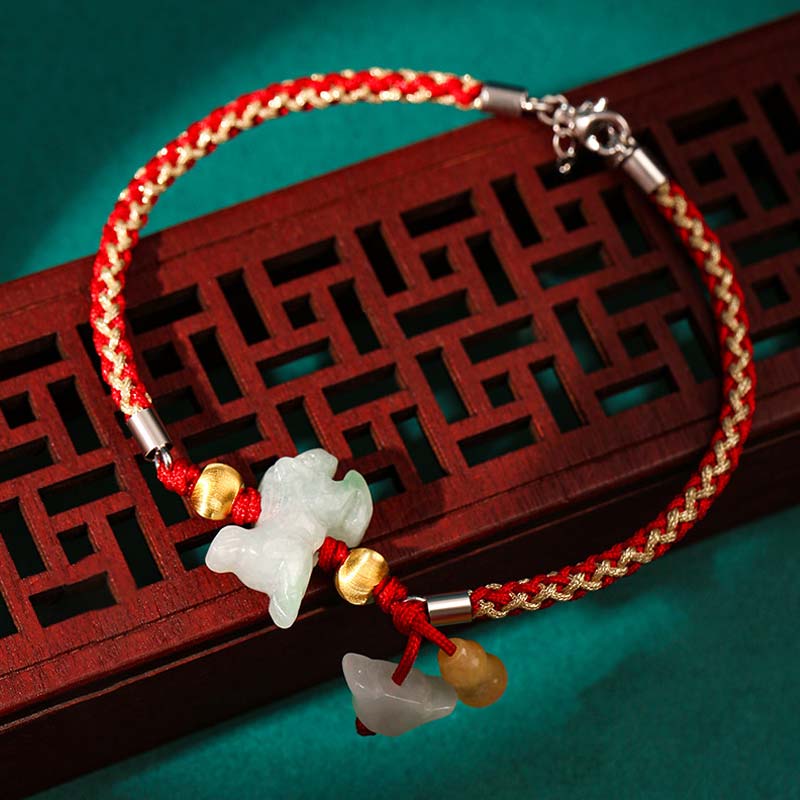 19.5cm Chinese Zodiac Jade Red String Bracelet Anklet