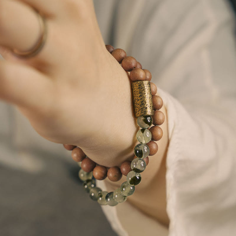 16cm Green Rutilated Quartz Sandalwood Spiritual Bracelet