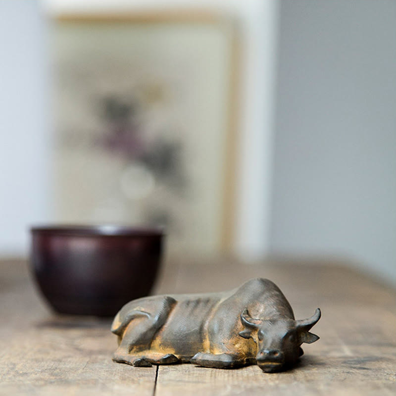Statue de buffle d'eau de 10 cm en poudre de fer et résine | Décoration Feng Shui