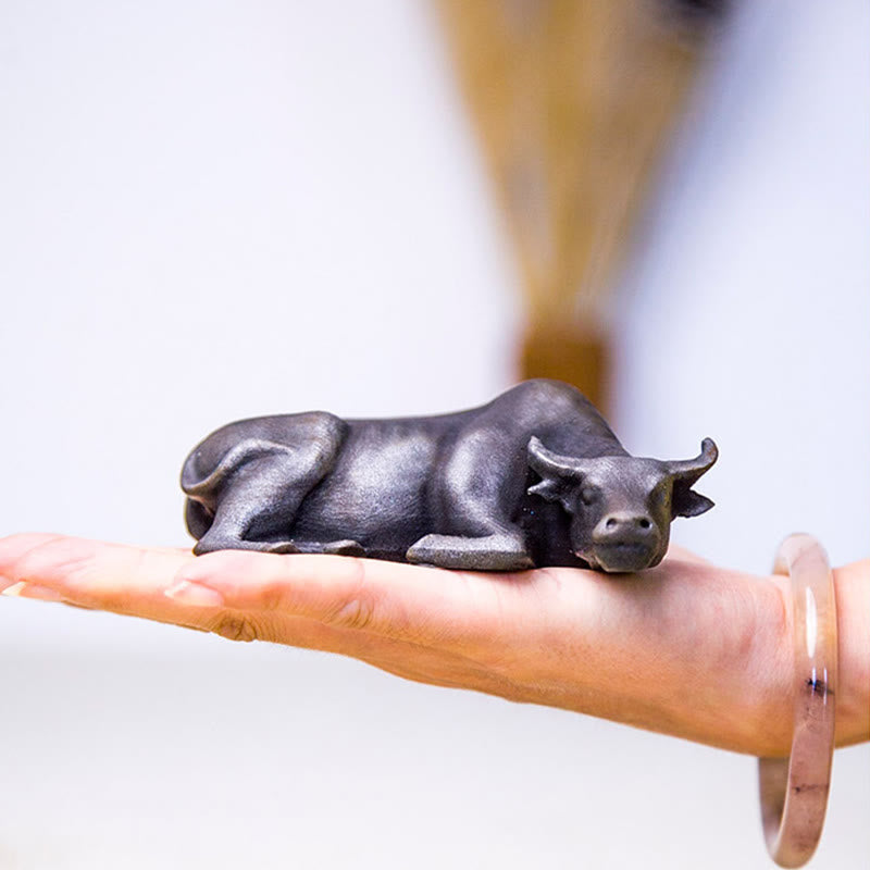 Statue de buffle d'eau de 10 cm en poudre de fer et résine | Décoration Feng Shui