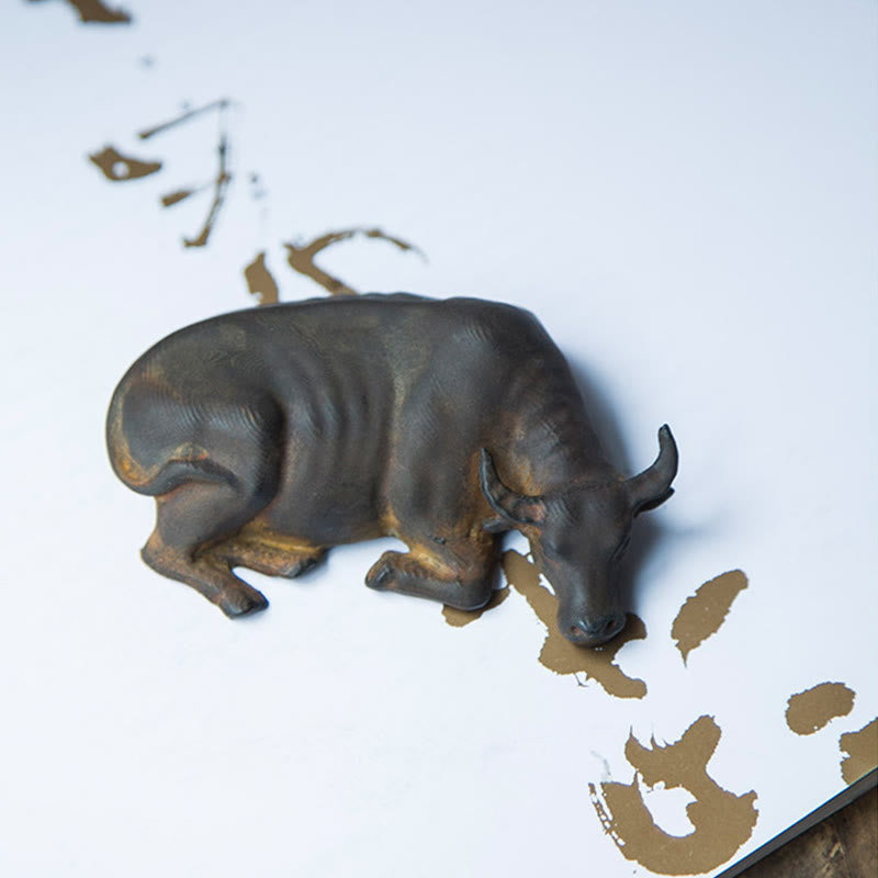 Statue de buffle d'eau de 10 cm en poudre de fer et résine | Décoration Feng Shui