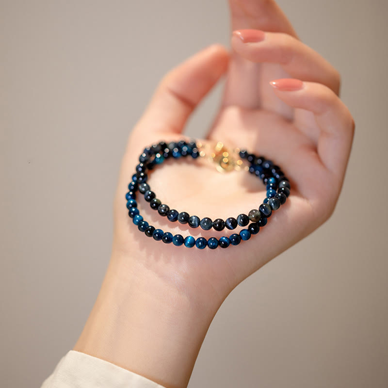 Bracelet de protection en chaîne œil de tigre bleu de 4 mm