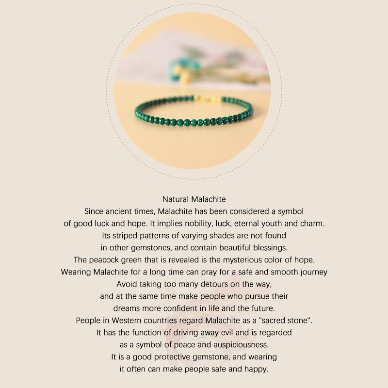 Bracelet anti-anxiété en or 14 carats et malachite de 4 mm