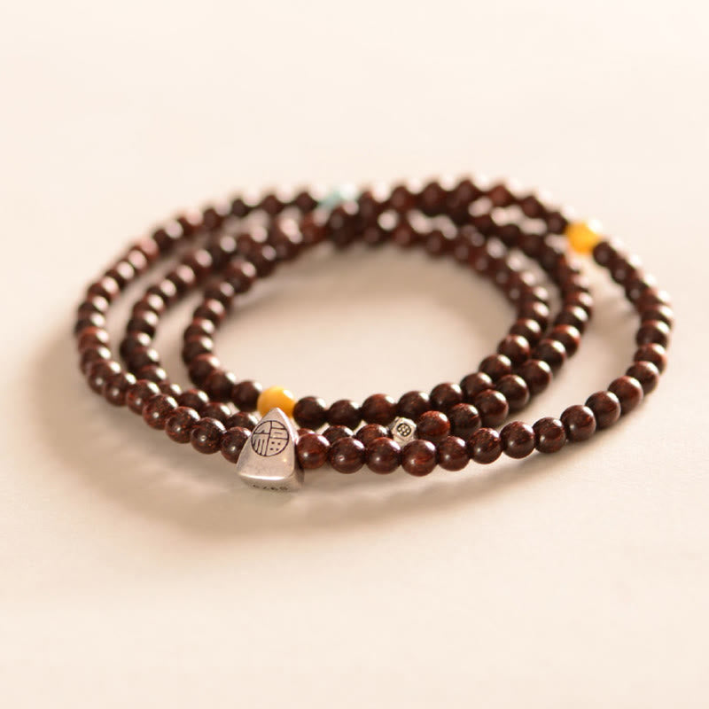 Bracelet de protection spirituelle en bois de santal rouge à petites feuilles de 4 mm