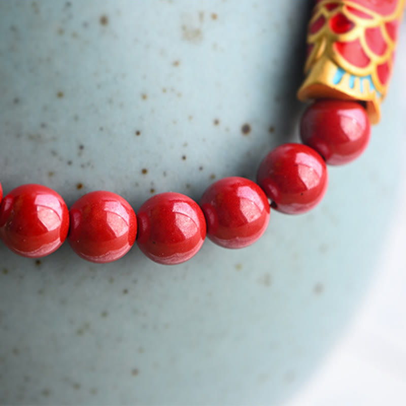 Bracelet de guérison porte-bonheur en quartz fraise de 4 mm avec poisson koï