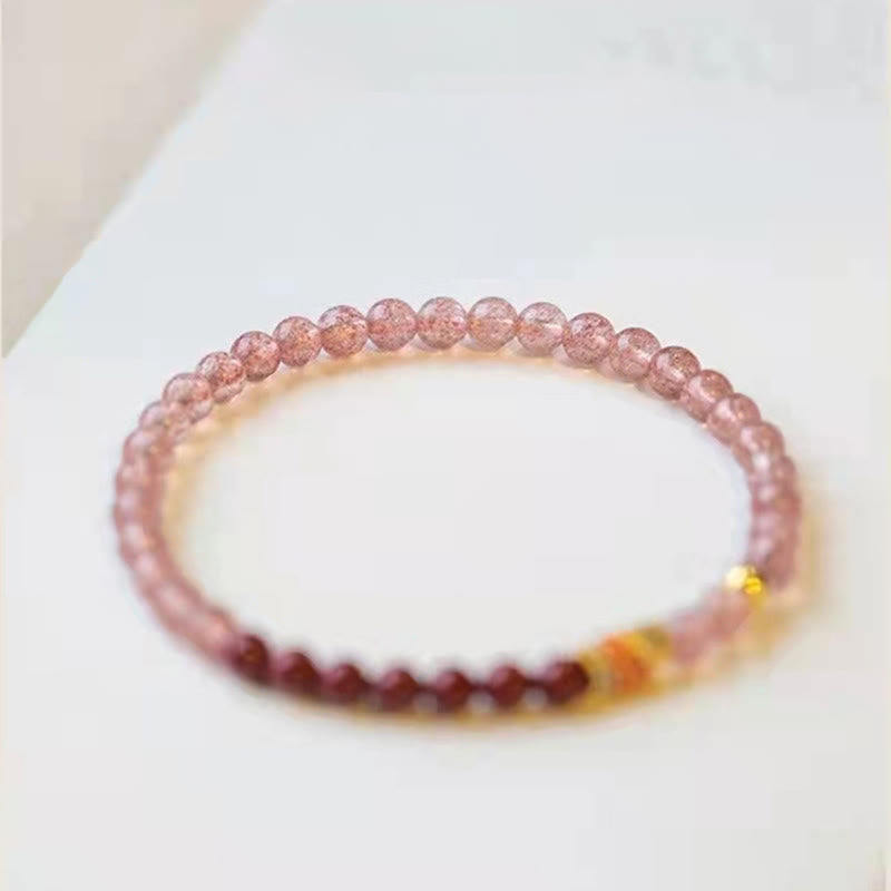 Bracelet de guérison porte-bonheur en quartz fraise de 4 mm avec poisson koï