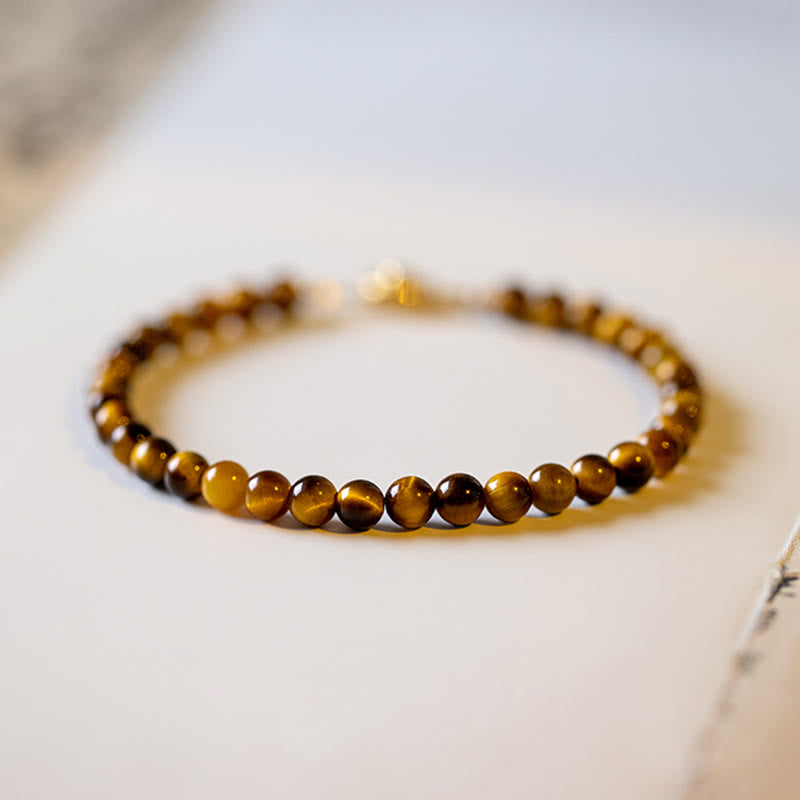 Bracelet de protection œil de tigre 4 mm en plaqué or 14 carats