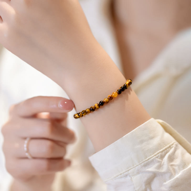 Bracelet de protection œil de tigre 4 mm en plaqué or 14 carats