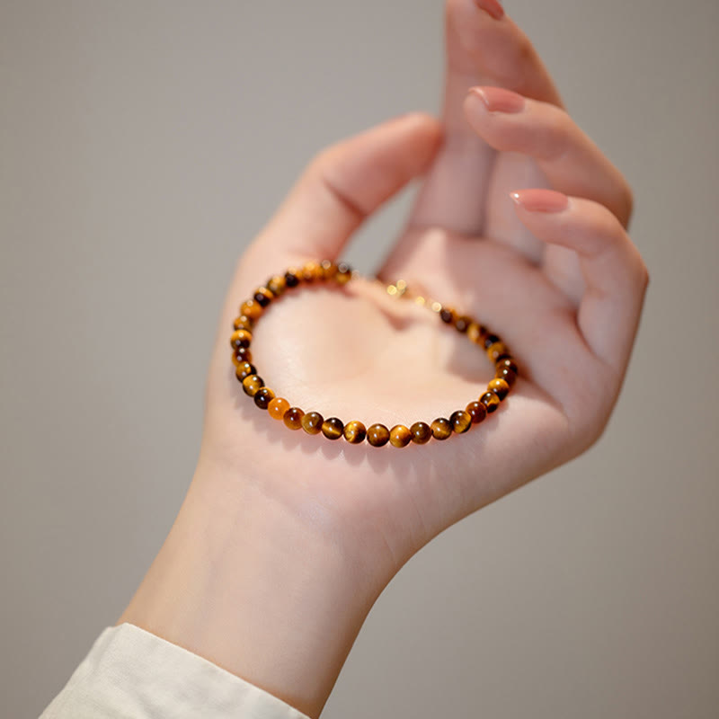 Bracelet de protection œil de tigre 4 mm en plaqué or 14 carats