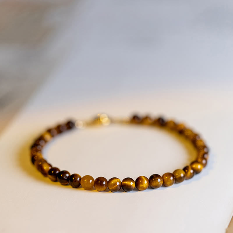 Bracelet de protection œil de tigre 4 mm en plaqué or 14 carats