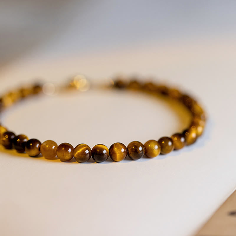 Bracelet de protection œil de tigre 4 mm en plaqué or 14 carats