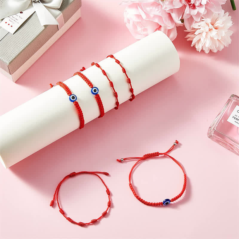 Lot de 4 bracelets de protection contre le mauvais œil en fil rouge