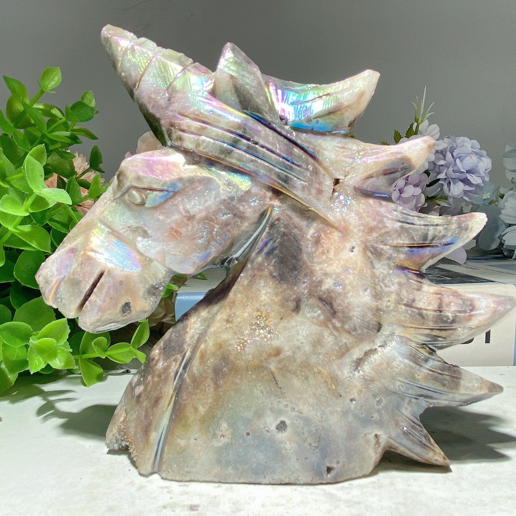 5.0" Aura Druzy Zinc Unicorn Crystal Figurine for Healing