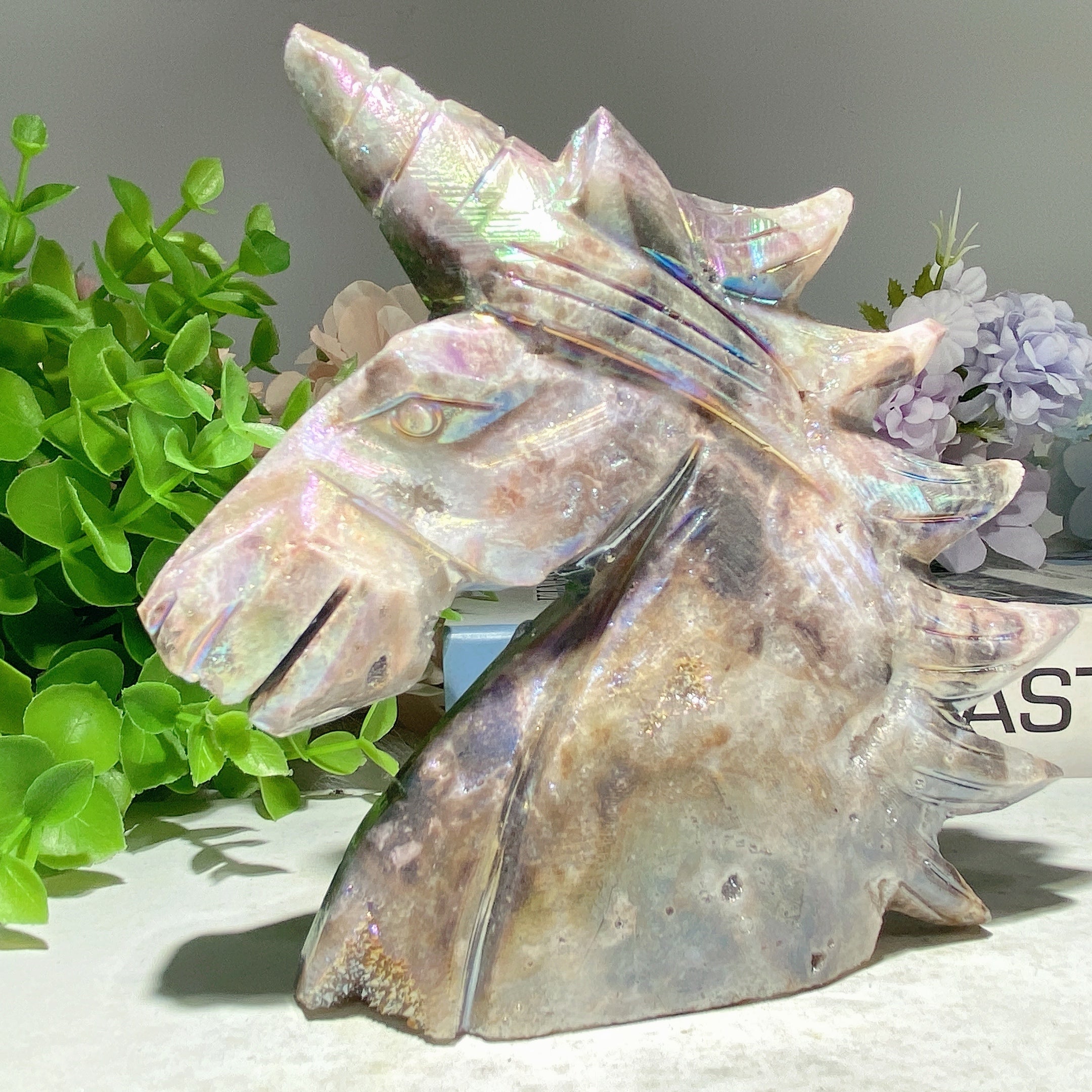 5.0" Aura Druzy Zinc Unicorn Crystal Figurine for Healing