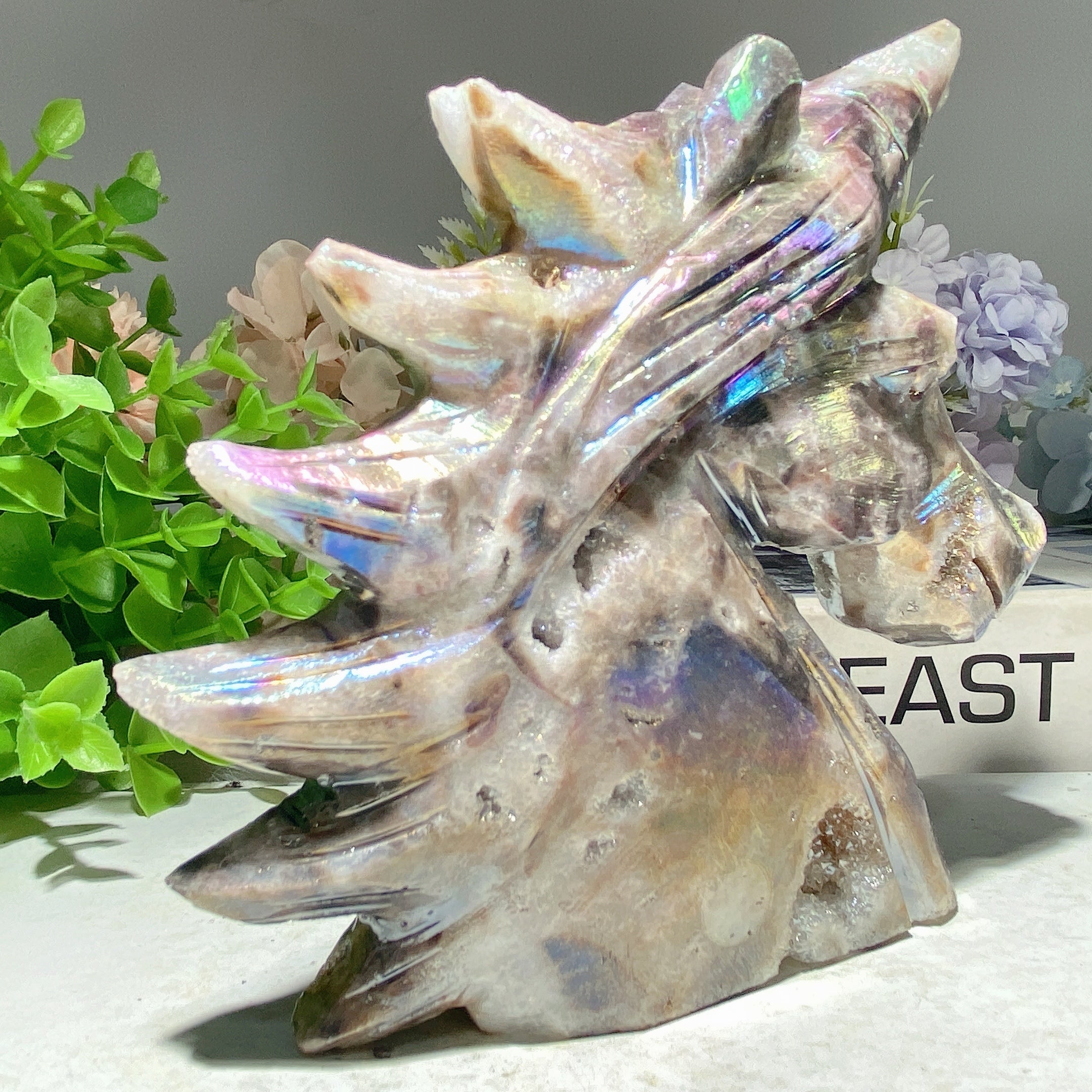 5.0" Aura Druzy Zinc Unicorn Crystal Figurine for Healing