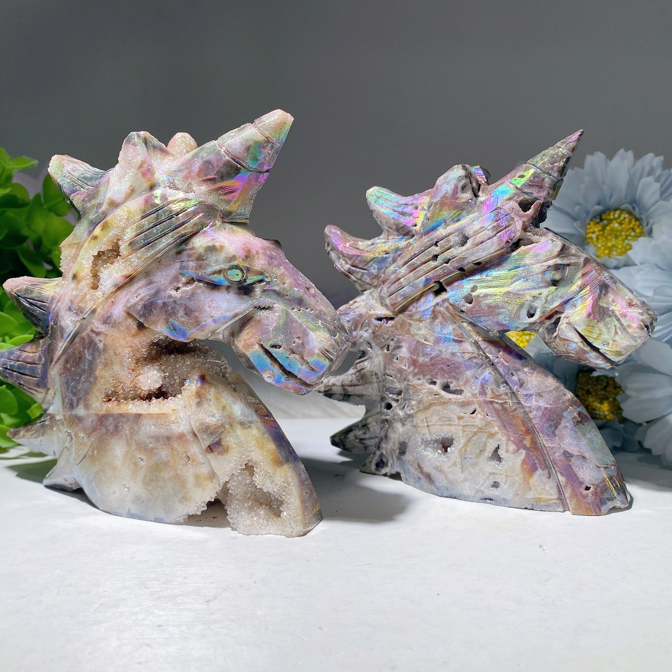 5.0" Aura Druzy Zinc Unicorn Crystal Figurine for Healing