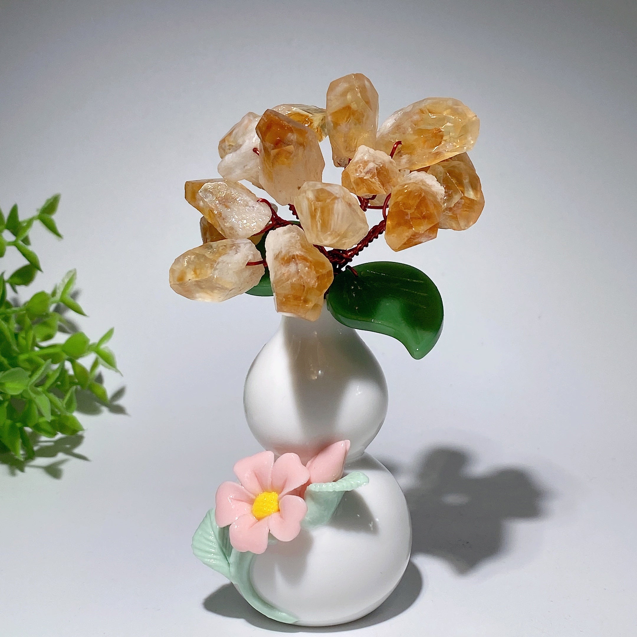 Vase en céramique de 5 pouces avec amas de cristaux d'améthyste ou de citrine