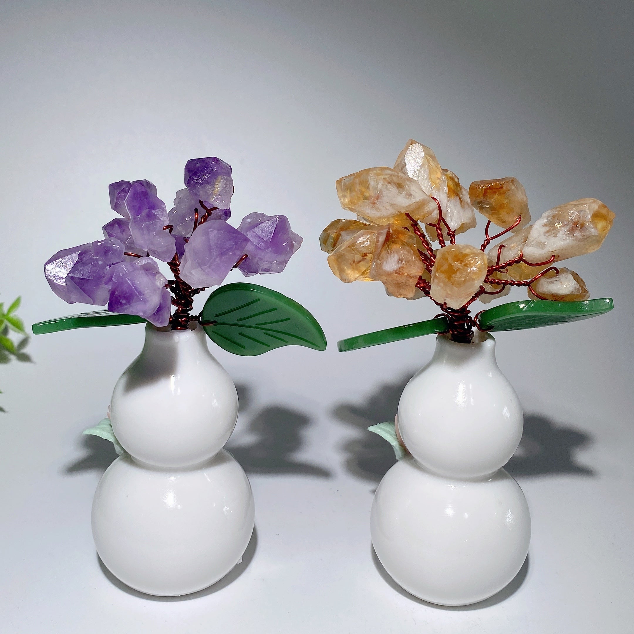 Vase en céramique de 5 pouces avec amas de cristaux d'améthyste ou de citrine