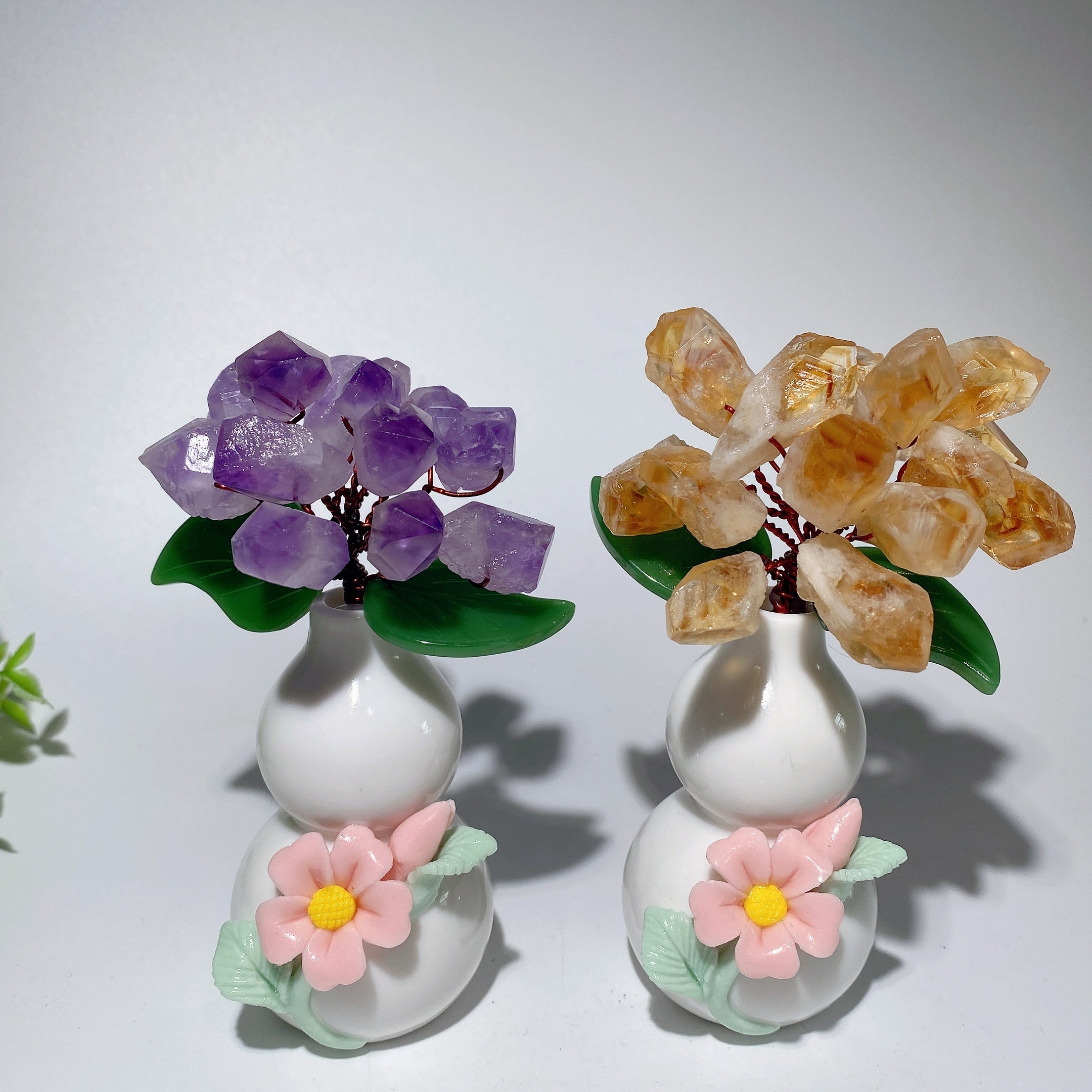 Vase en céramique de 5 pouces avec amas de cristaux d'améthyste ou de citrine