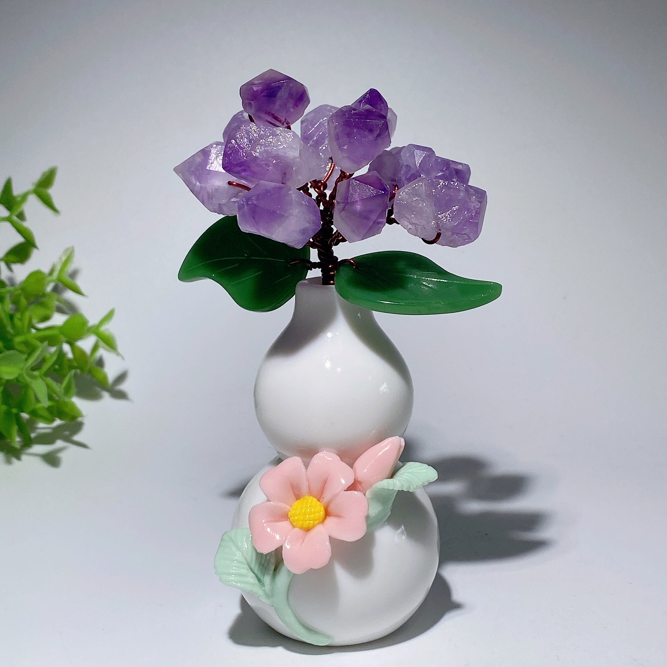 Vase en céramique de 5 pouces avec amas de cristaux d'améthyste ou de citrine