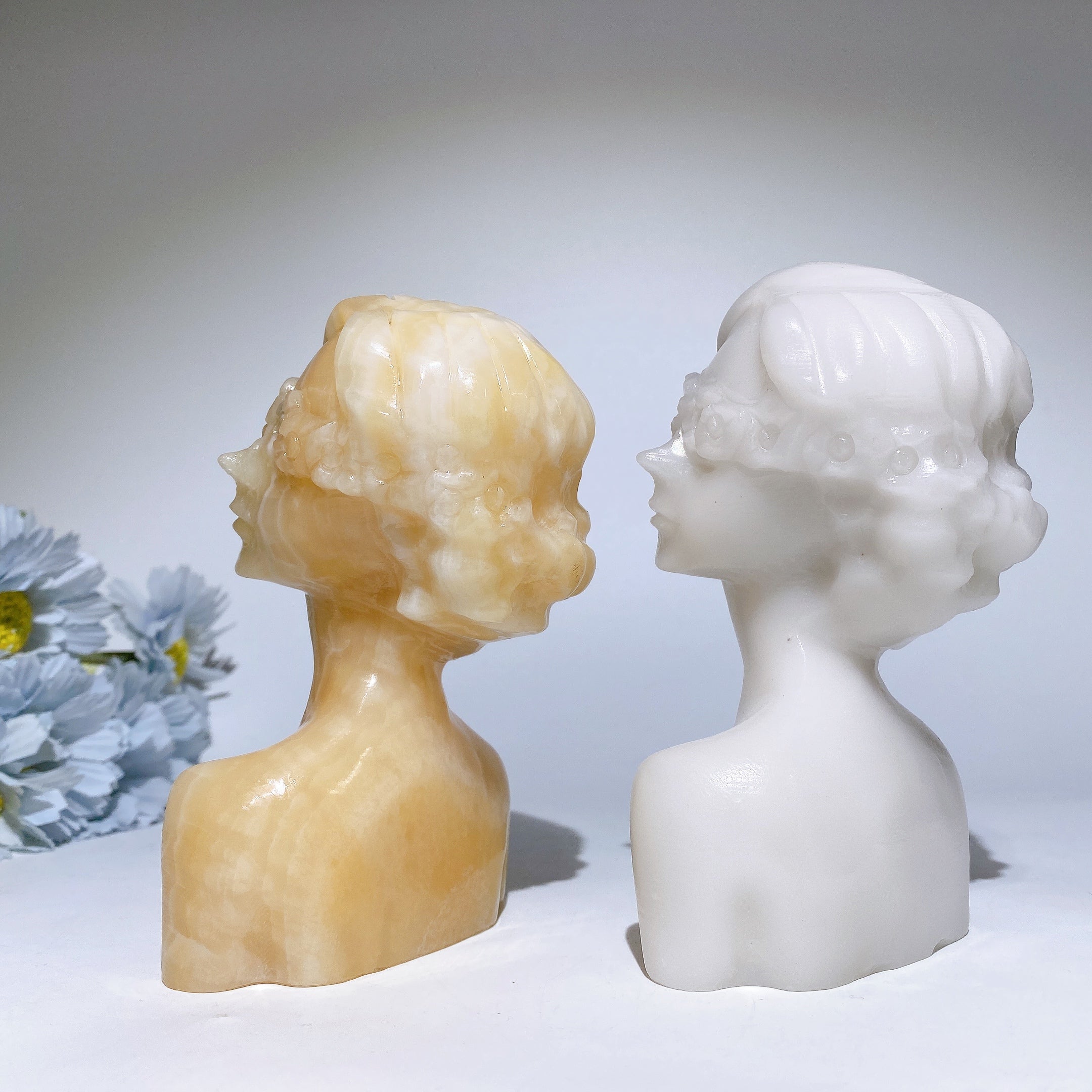 5.1-5.3 Inch Orange Calcite Jade Lady Bust Crystal Figurine