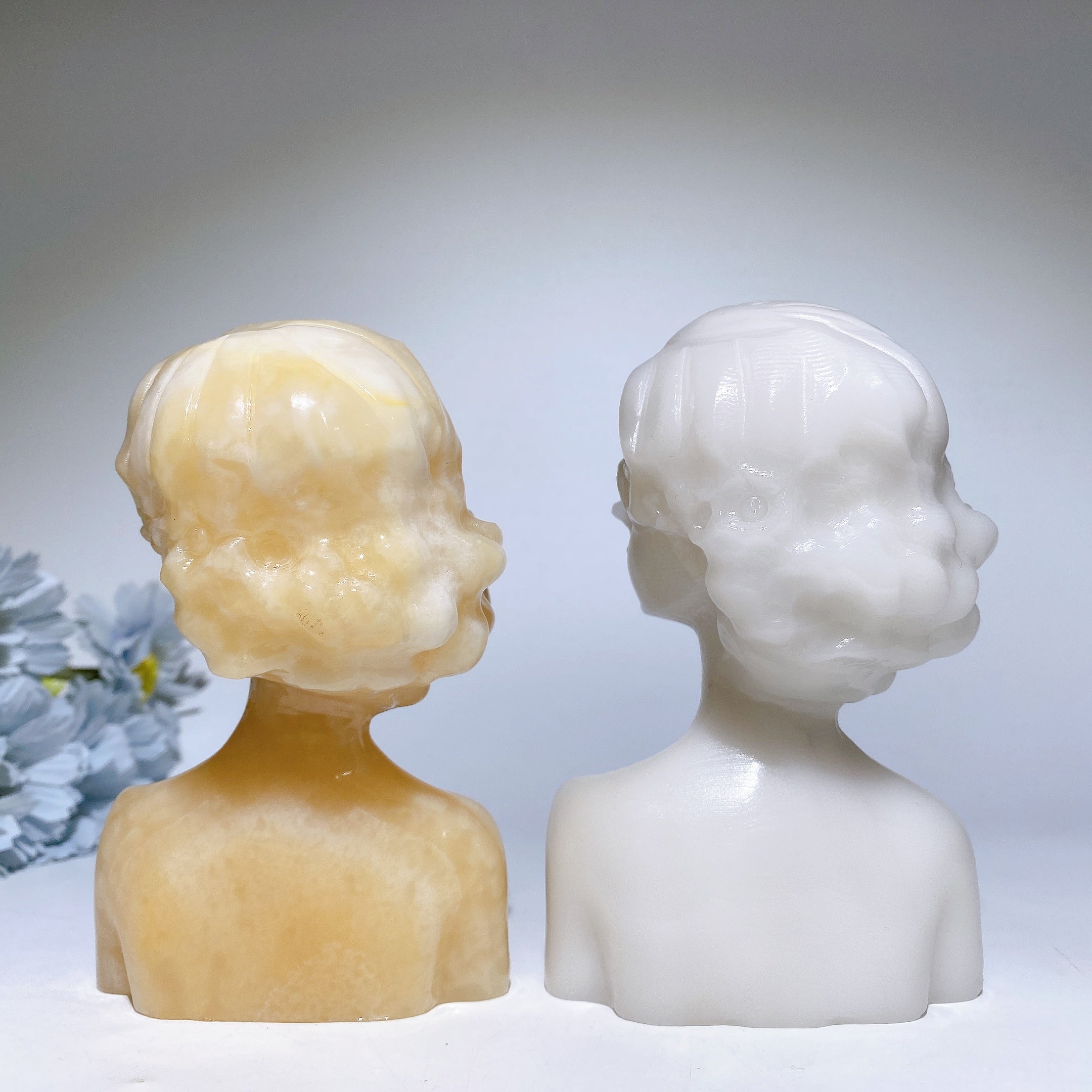 5.1-5.3 Inch Orange Calcite Jade Lady Bust Crystal Figurine