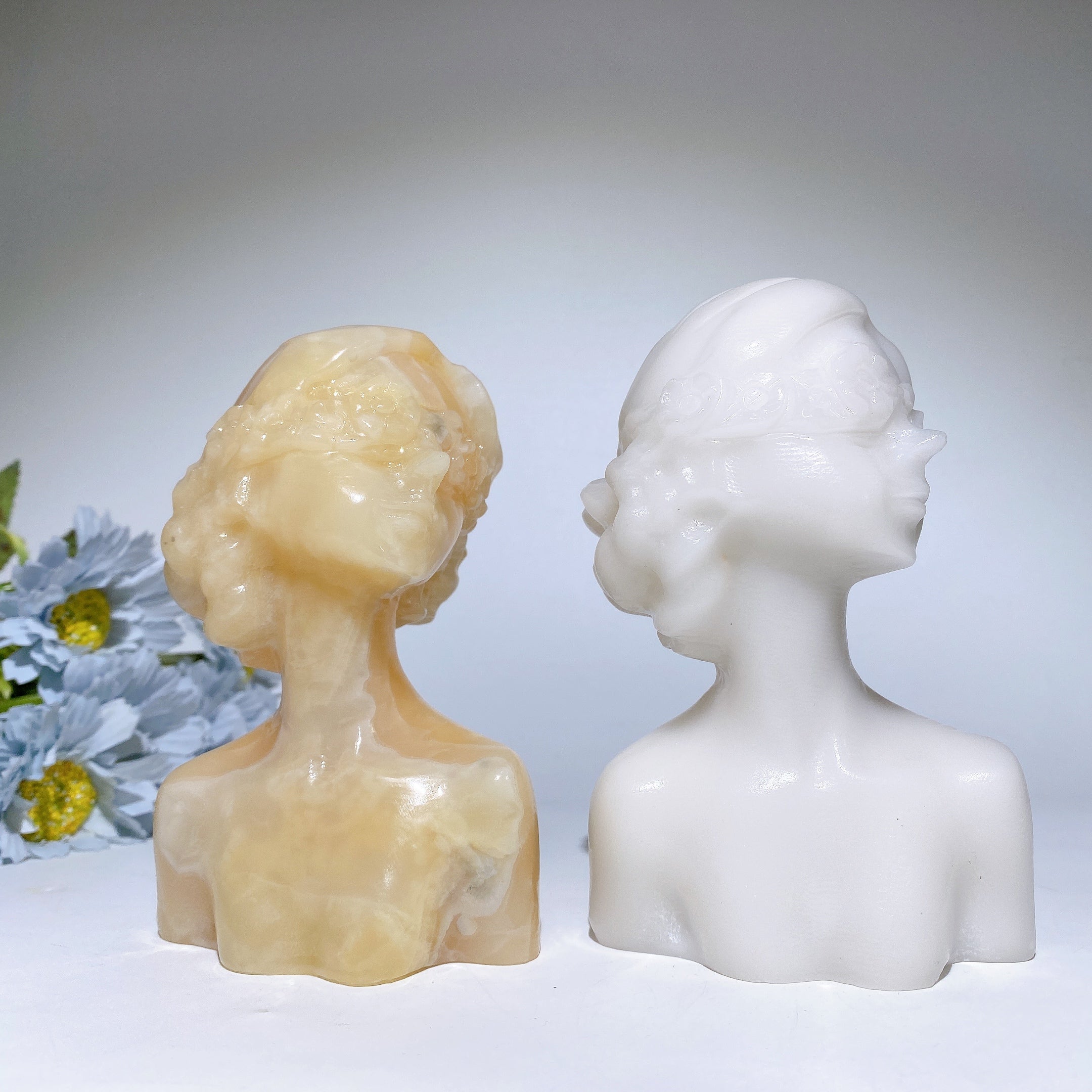 5.1-5.3 Inch Orange Calcite Jade Lady Bust Crystal Figurine