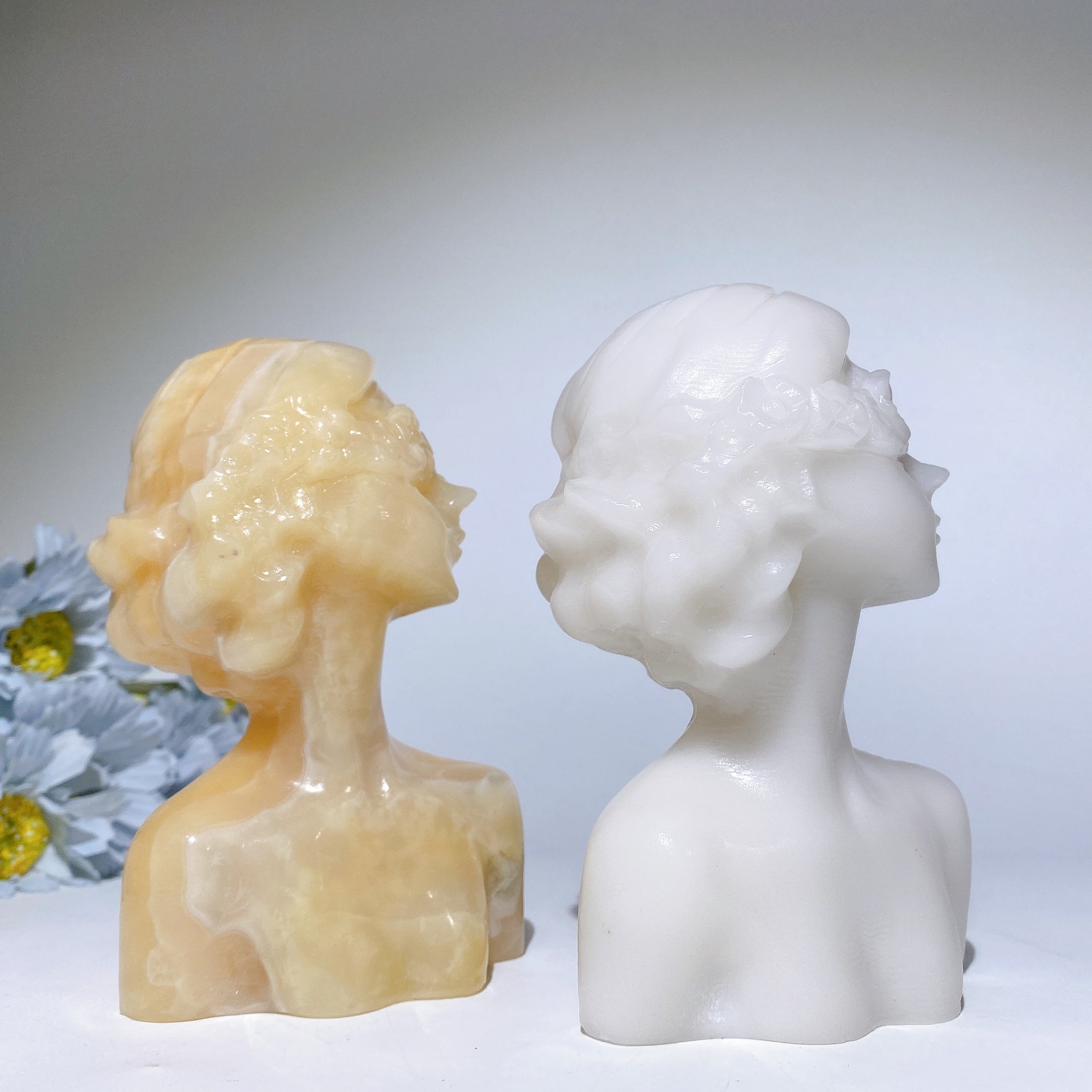 5.1-5.3 Inch Orange Calcite Jade Lady Bust Crystal Figurine