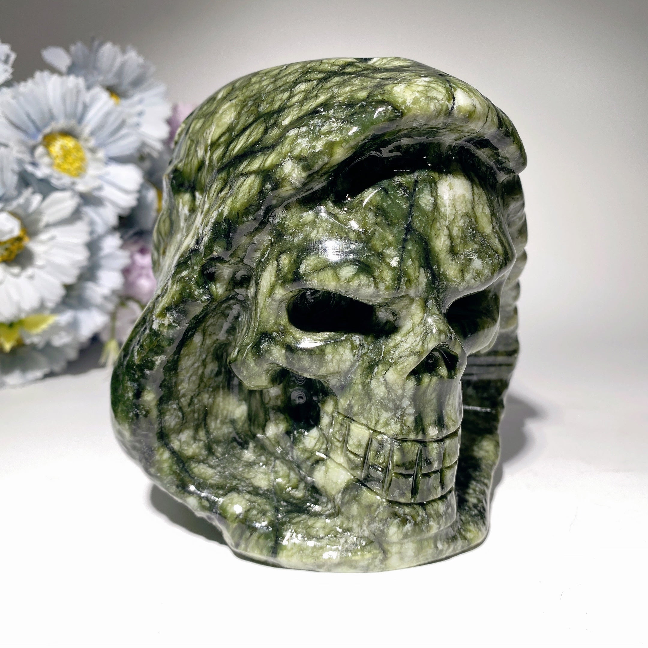 5.2 inch Jade Crystal Skull Carving for Meditation & Healing