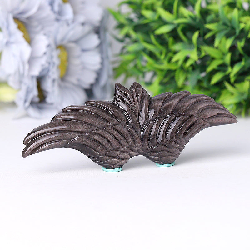 5.2 Inch Silver Obsidian Wing Carving for Meditation