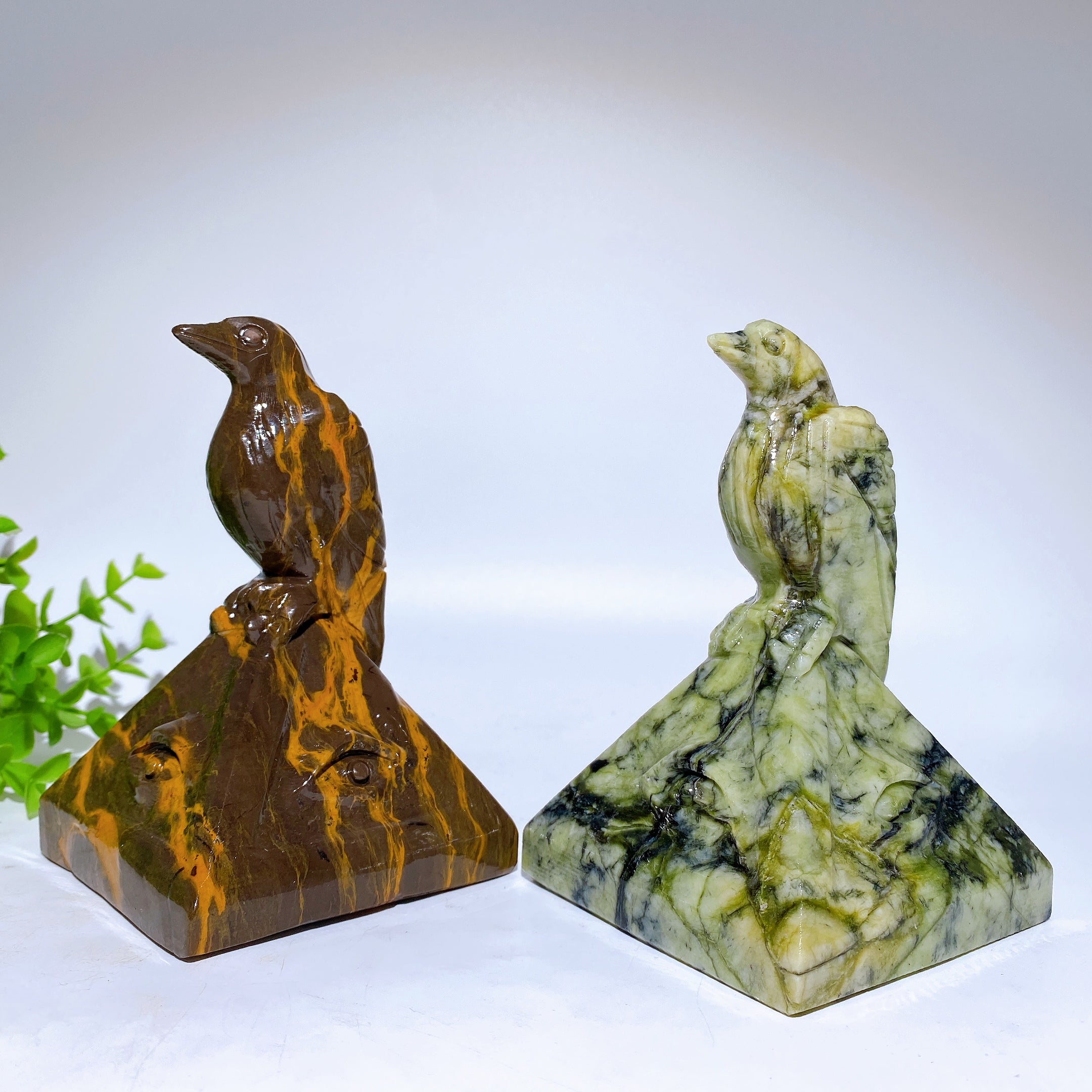 5.2" Jade Raven Crystal Figurine on Pyramid Carving