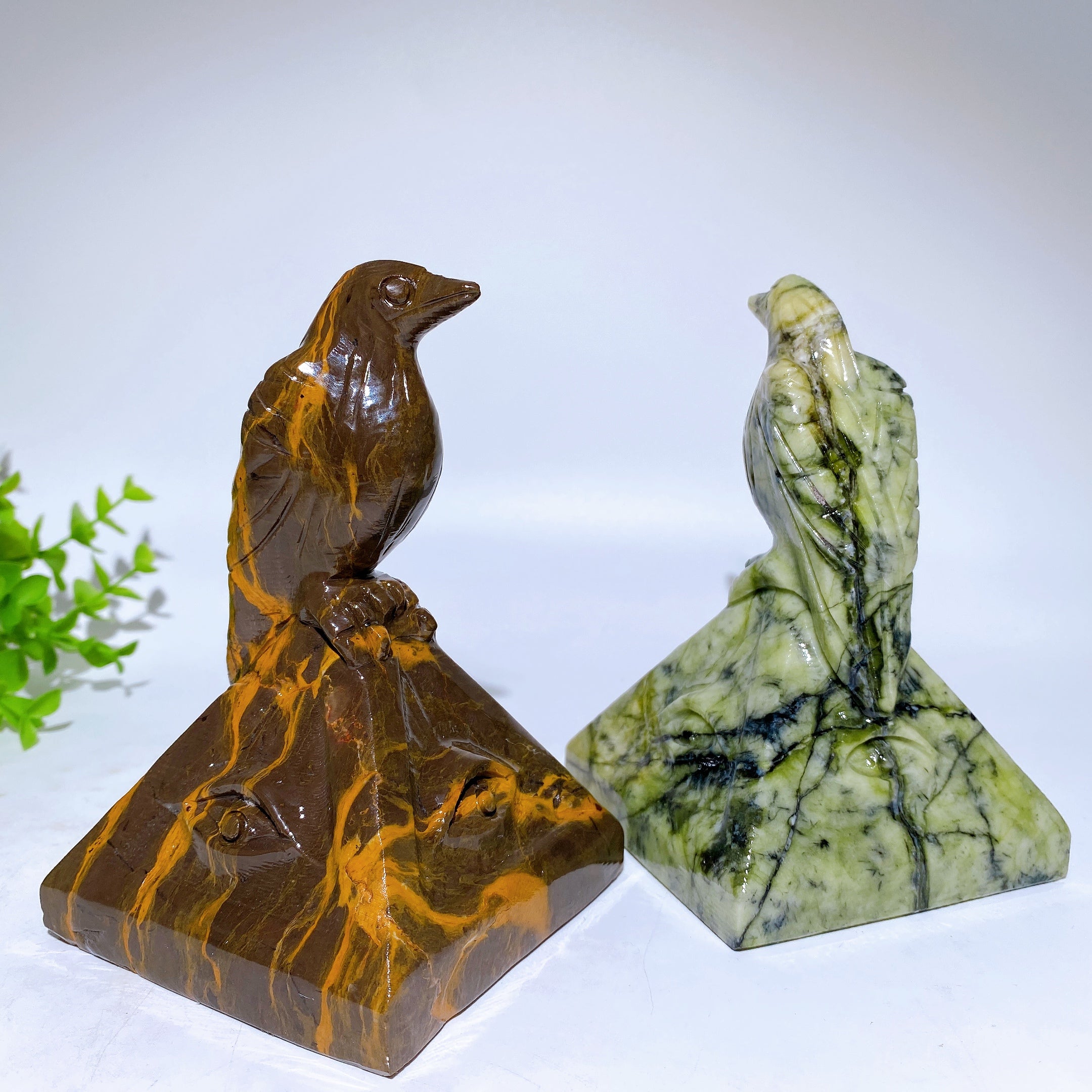 5.2" Jade Raven Crystal Figurine on Pyramid Carving