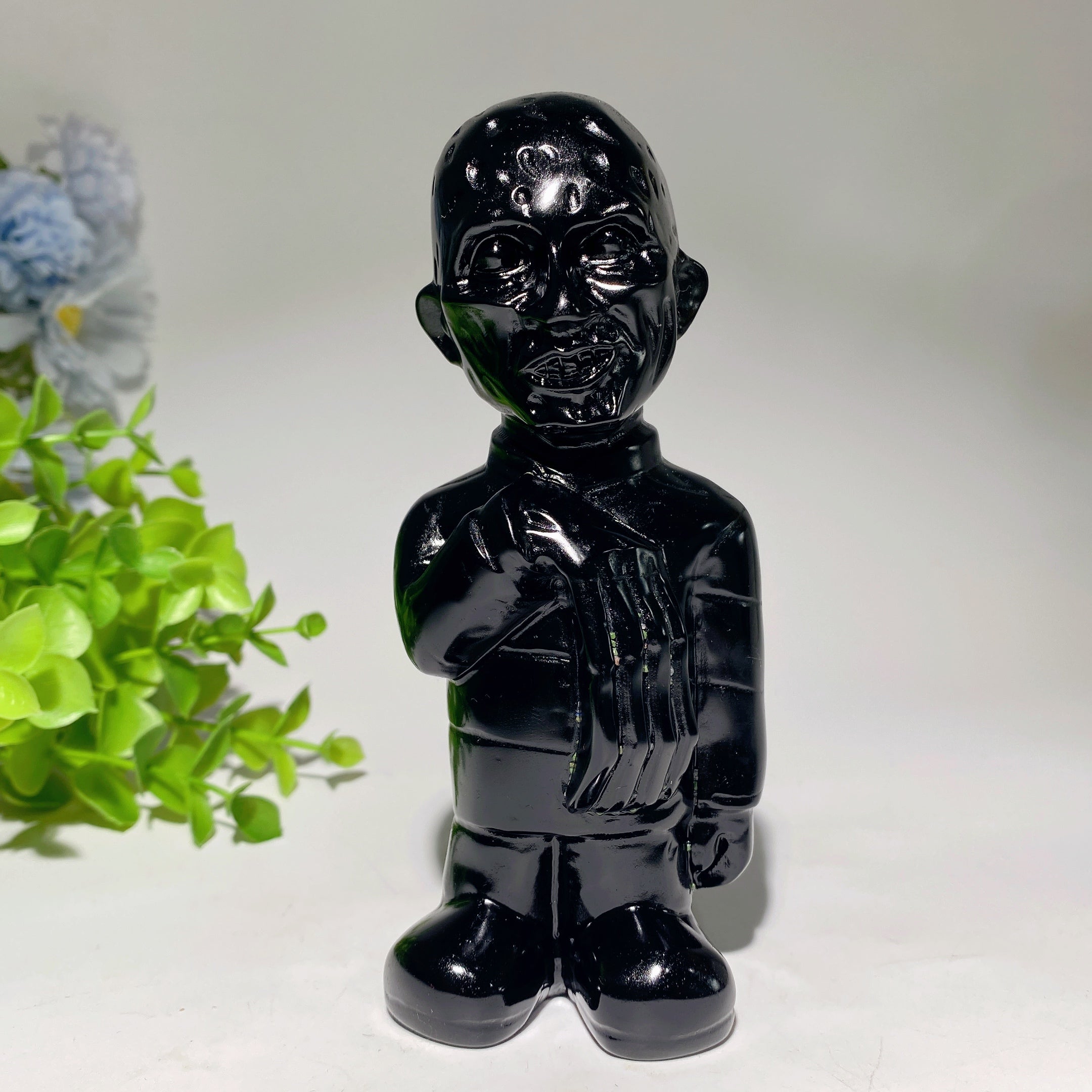 Figurines en cristal sculptées en obsidienne noire de 5,4 pouces
