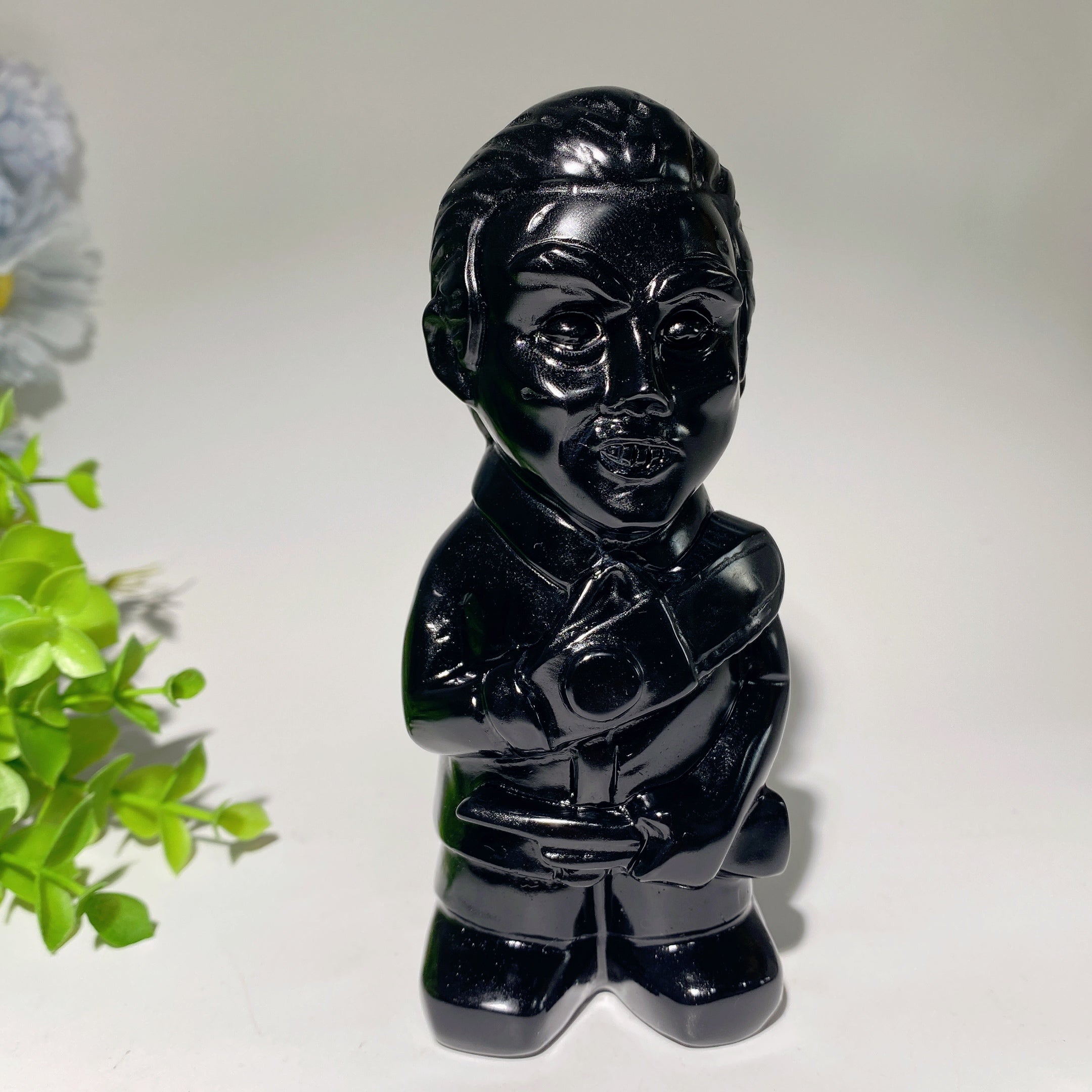 Figurines en cristal sculptées en obsidienne noire de 5,4 pouces
