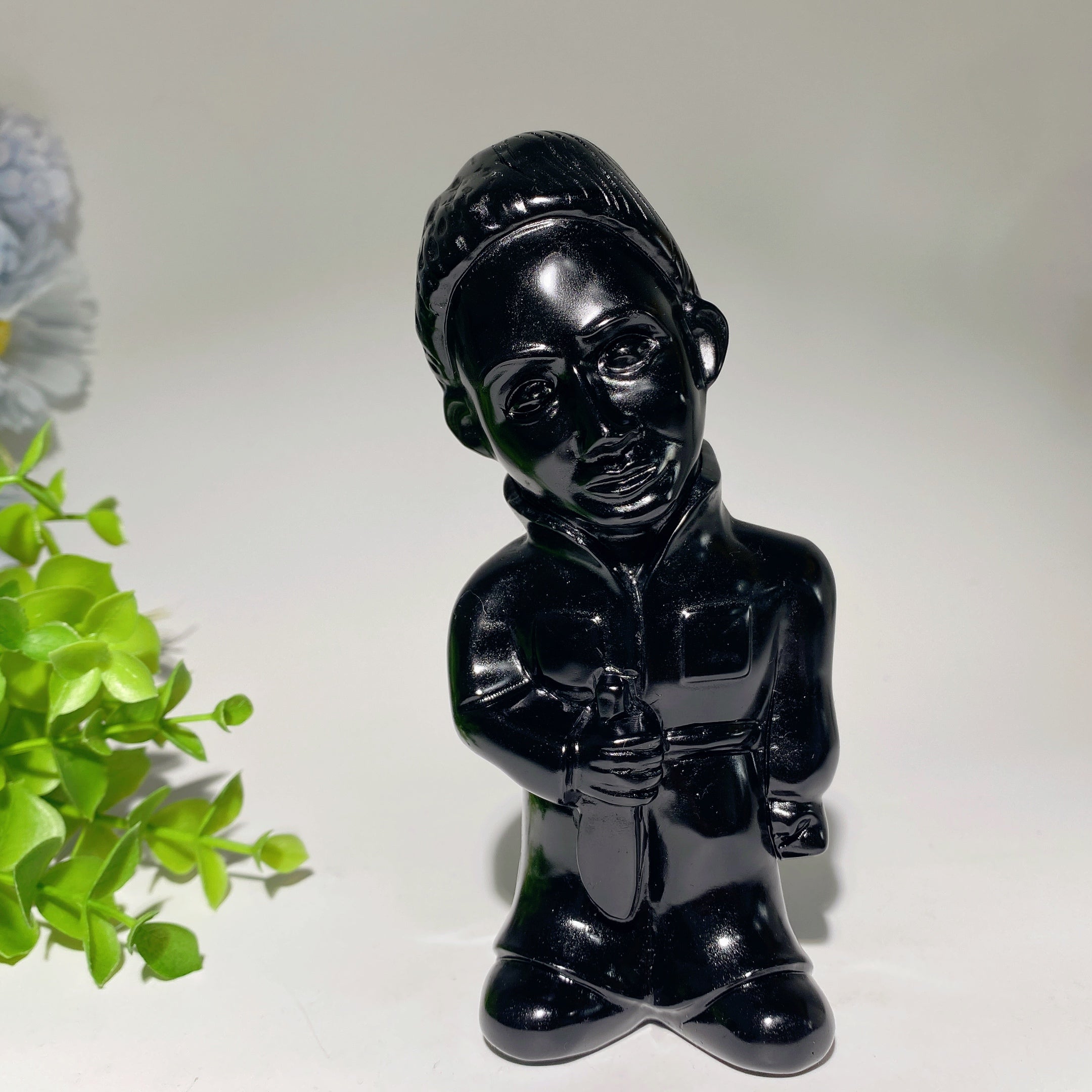 Figurines en cristal sculptées en obsidienne noire de 5,4 pouces