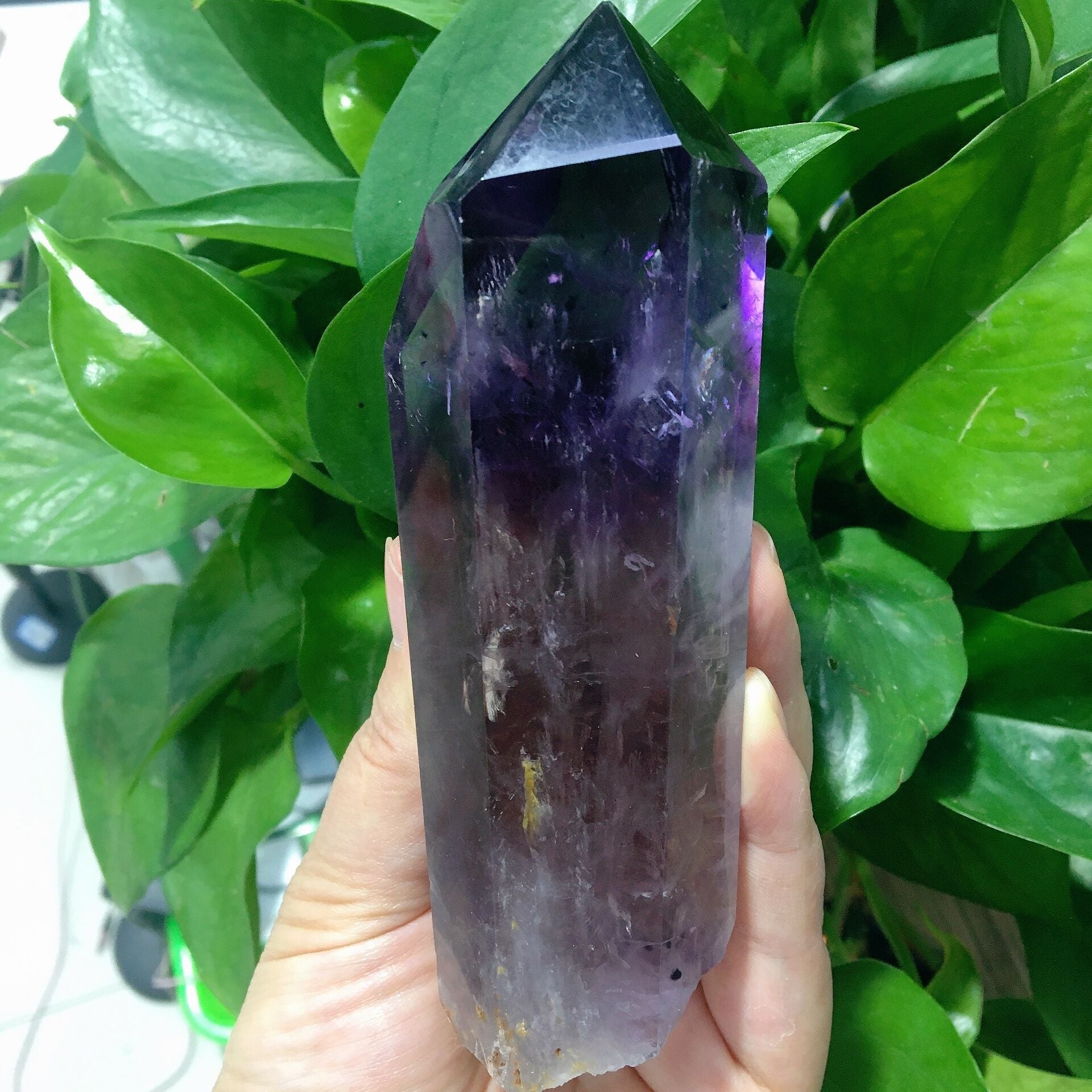 5.4 Inch Dark Purple Amethyst Half Polished Crystal Point for Healing
