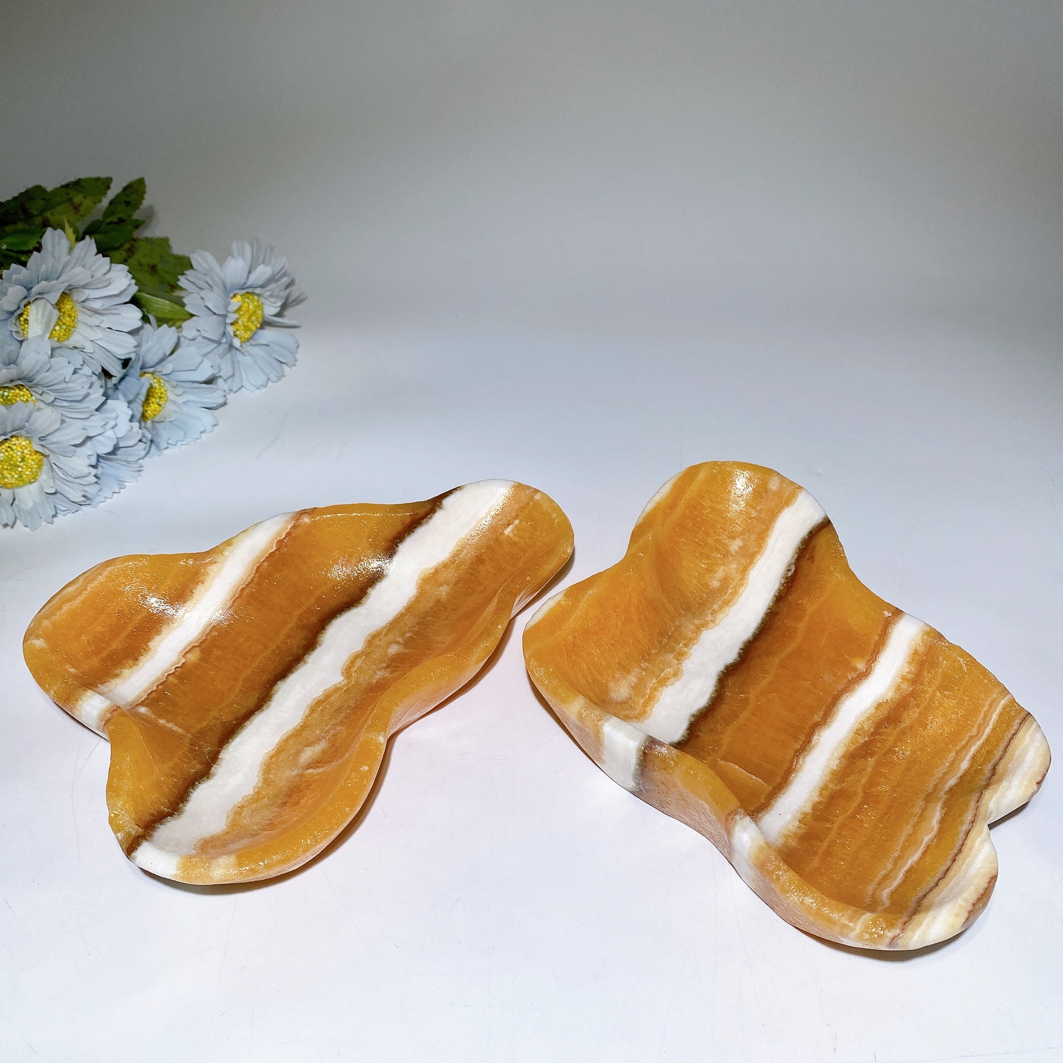 5.5-7.5 Inch Banded Orange Calcite Irregular Healing Bowl