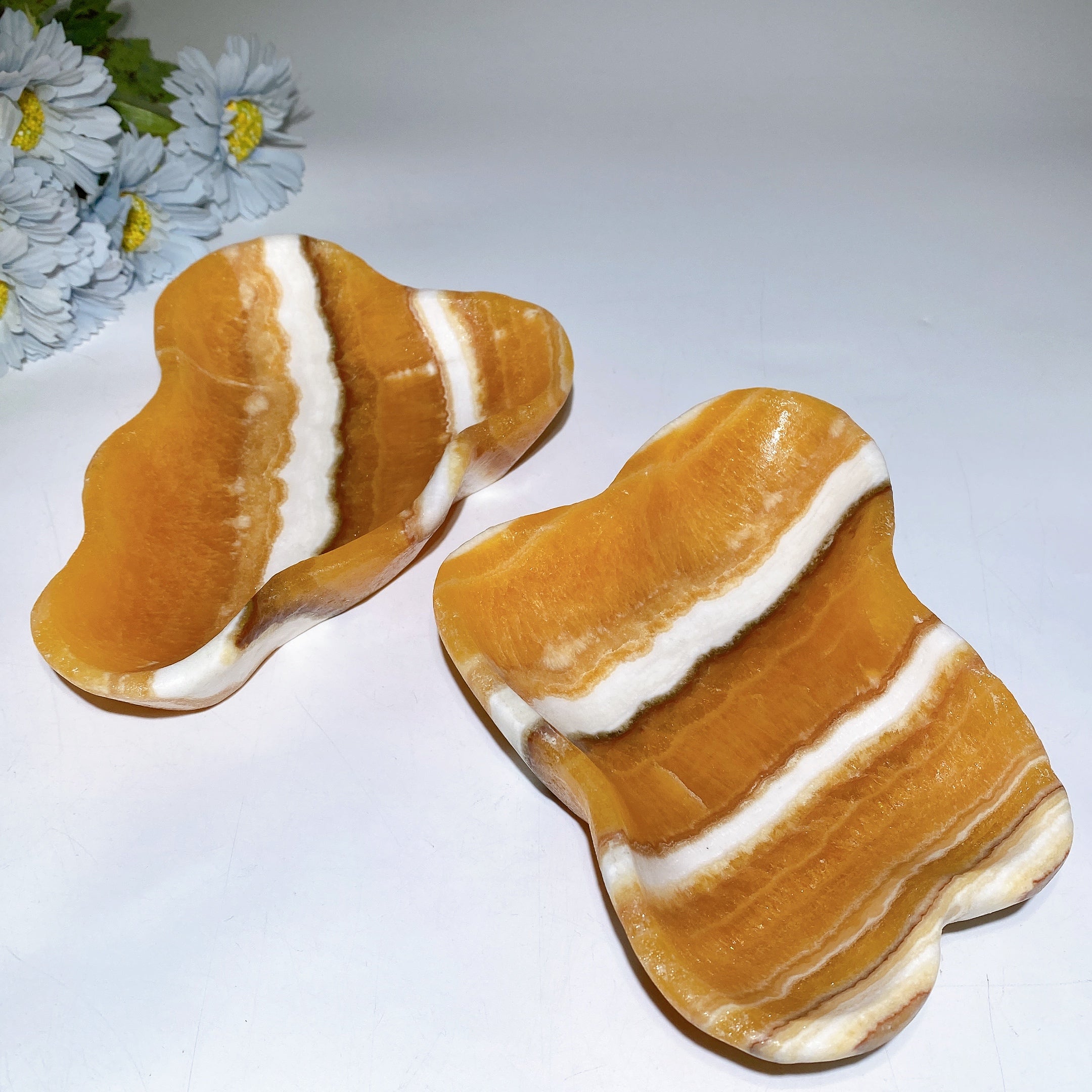 5.5-7.5 Inch Banded Orange Calcite Irregular Healing Bowl