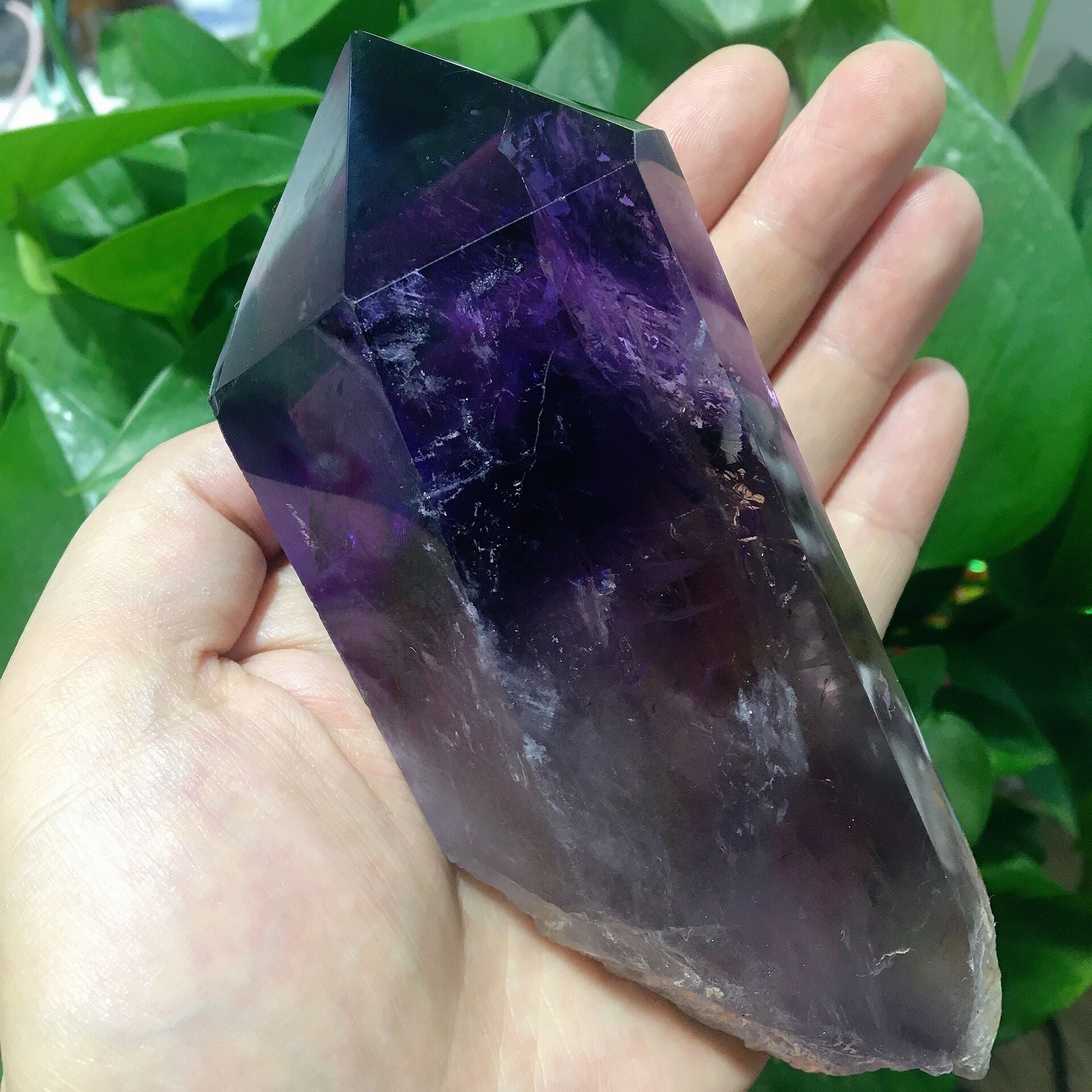5.5-inch Dark Purple Amethyst Crystal Point Half Polished