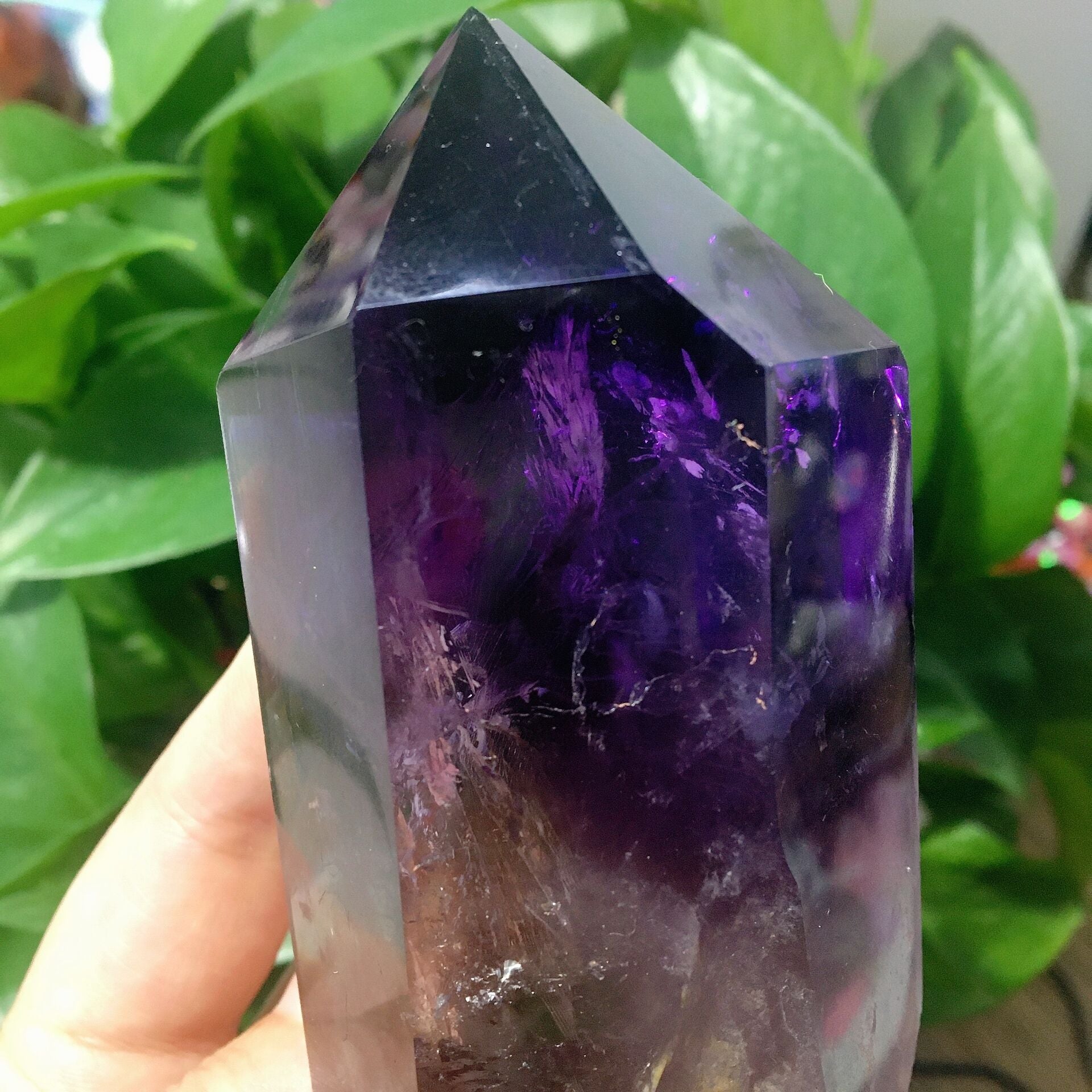 5.5-inch Dark Purple Amethyst Crystal Point Half Polished
