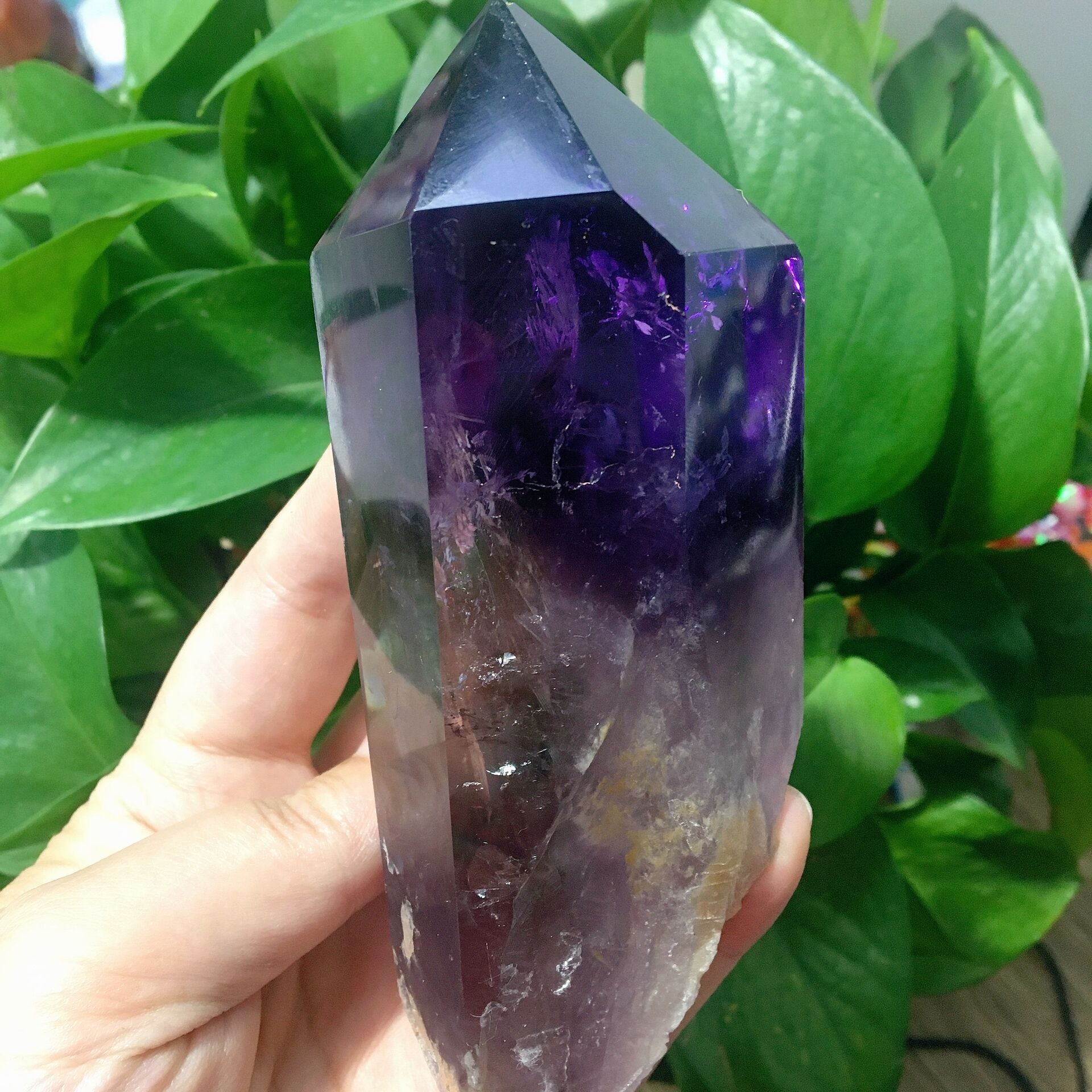 5.5-inch Dark Purple Amethyst Crystal Point Half Polished