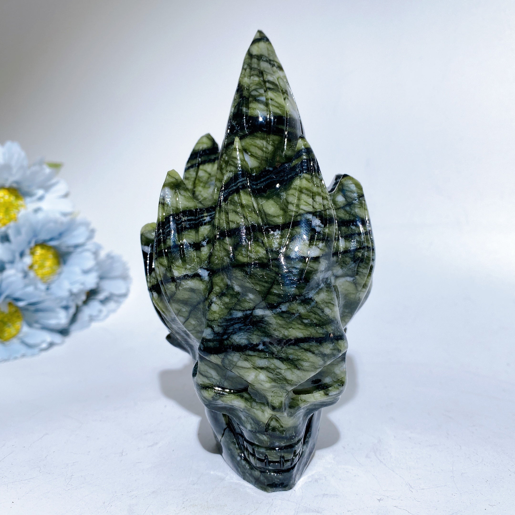 5.5-inch Jade Crystal Skull Carving for Healing & Meditation