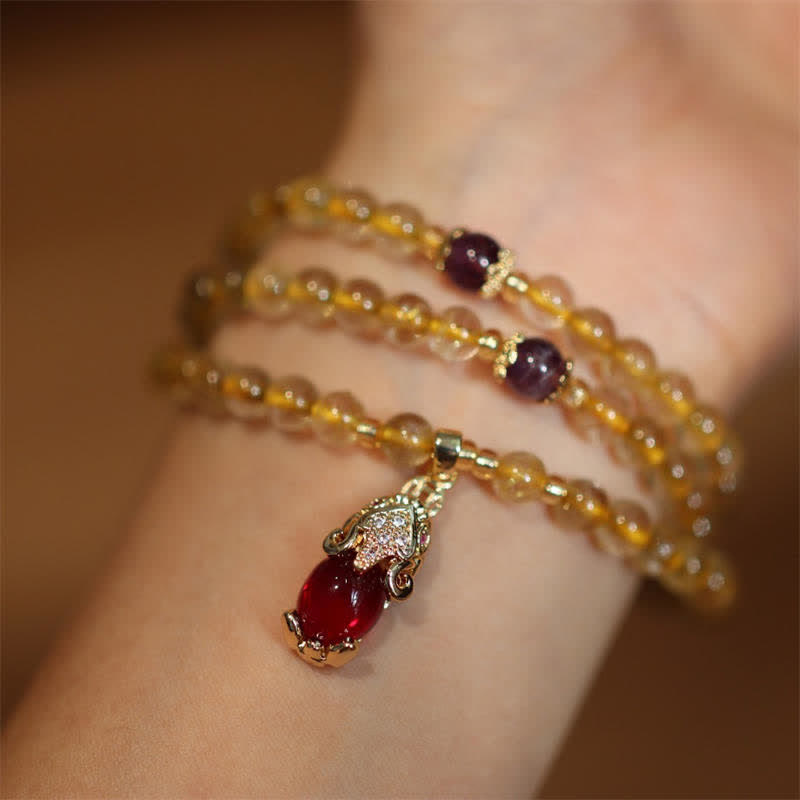 Bracelet de protection et de prospérité Pixiu en citrine et améthyste de 5,5 mm