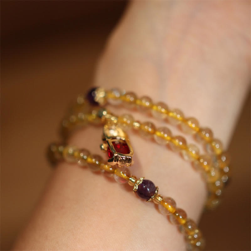 Bracelet de protection et de prospérité Pixiu en citrine et améthyste de 5,5 mm