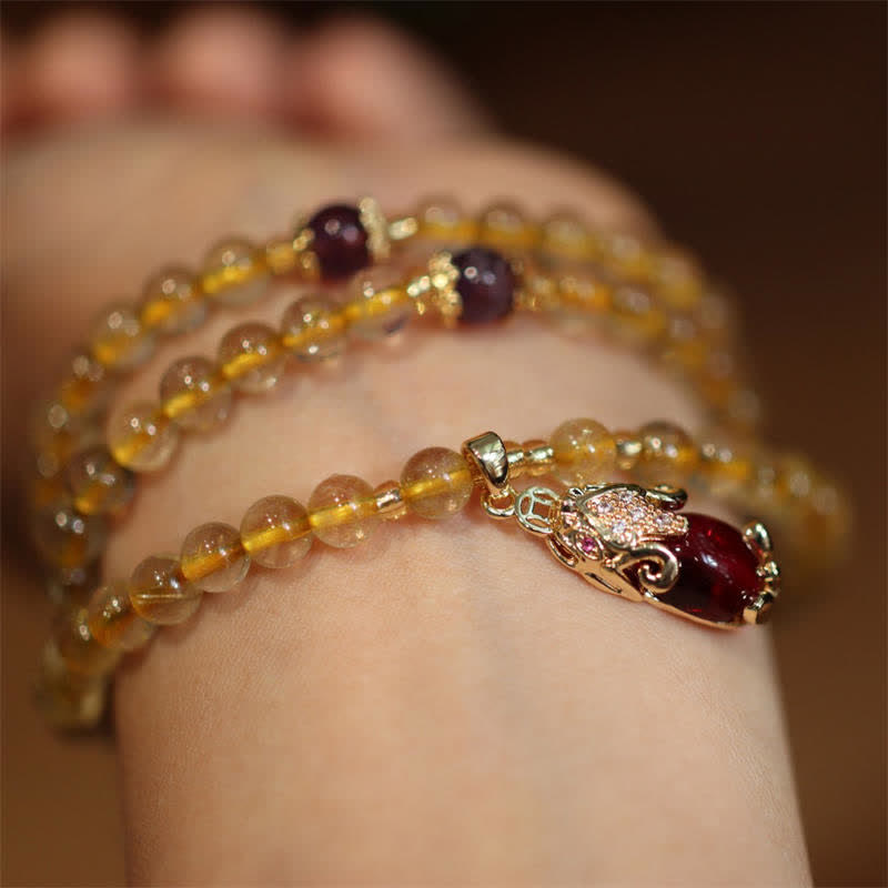 Bracelet de protection et de prospérité Pixiu en citrine et améthyste de 5,5 mm