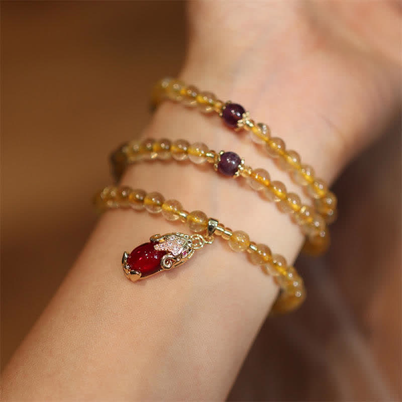 Bracelet de protection et de prospérité Pixiu en citrine et améthyste de 5,5 mm