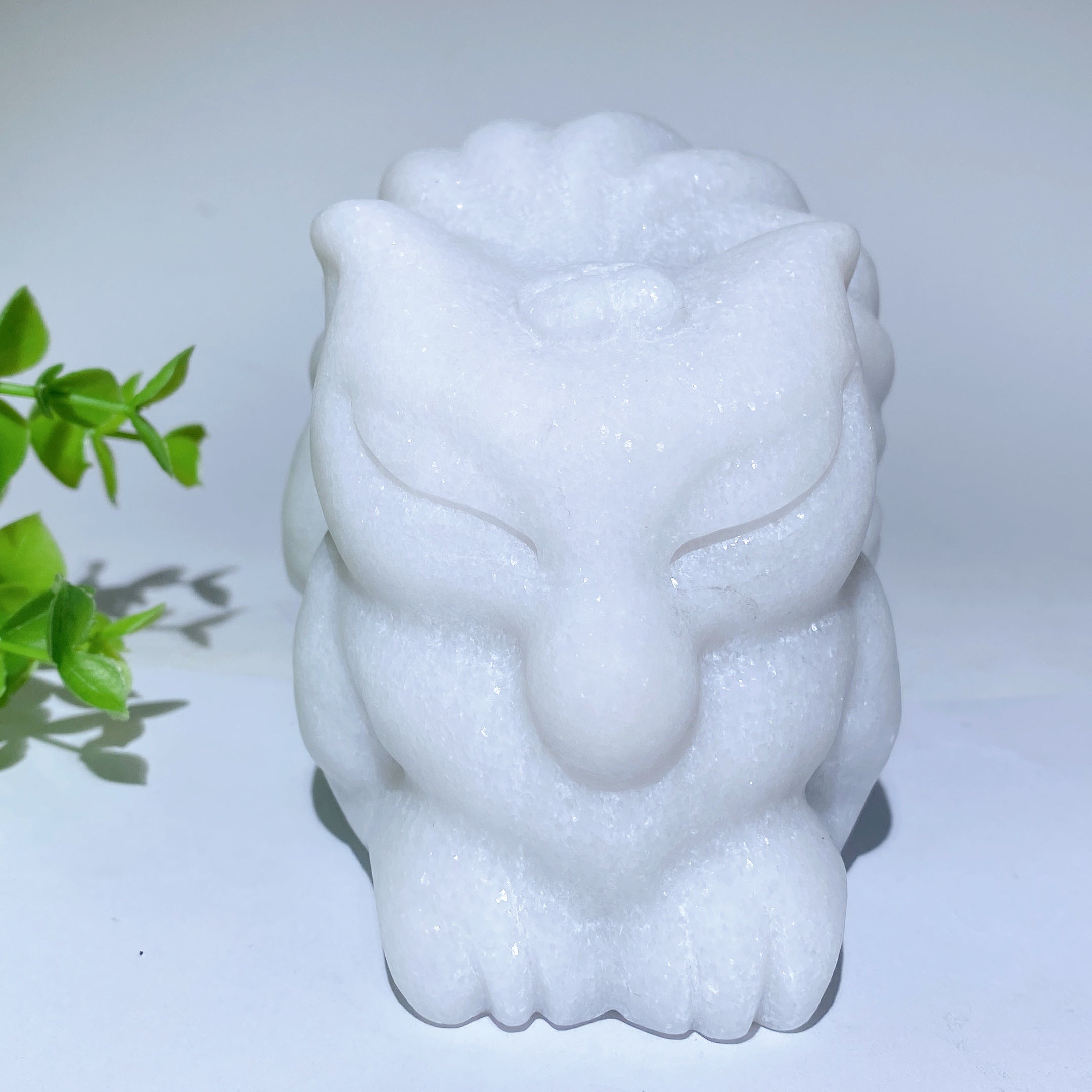 5.7" Hand-Carved White Jade Nine-Tailed Fox Spirit Animal